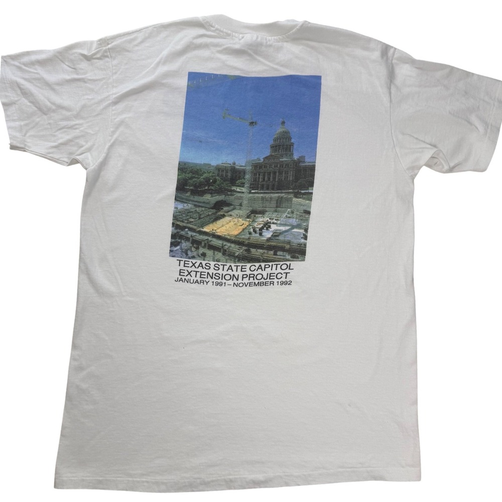 Vintage Hanes Beefy-T Texas State Capitol Extension Project Shirt XL‎ White 90s